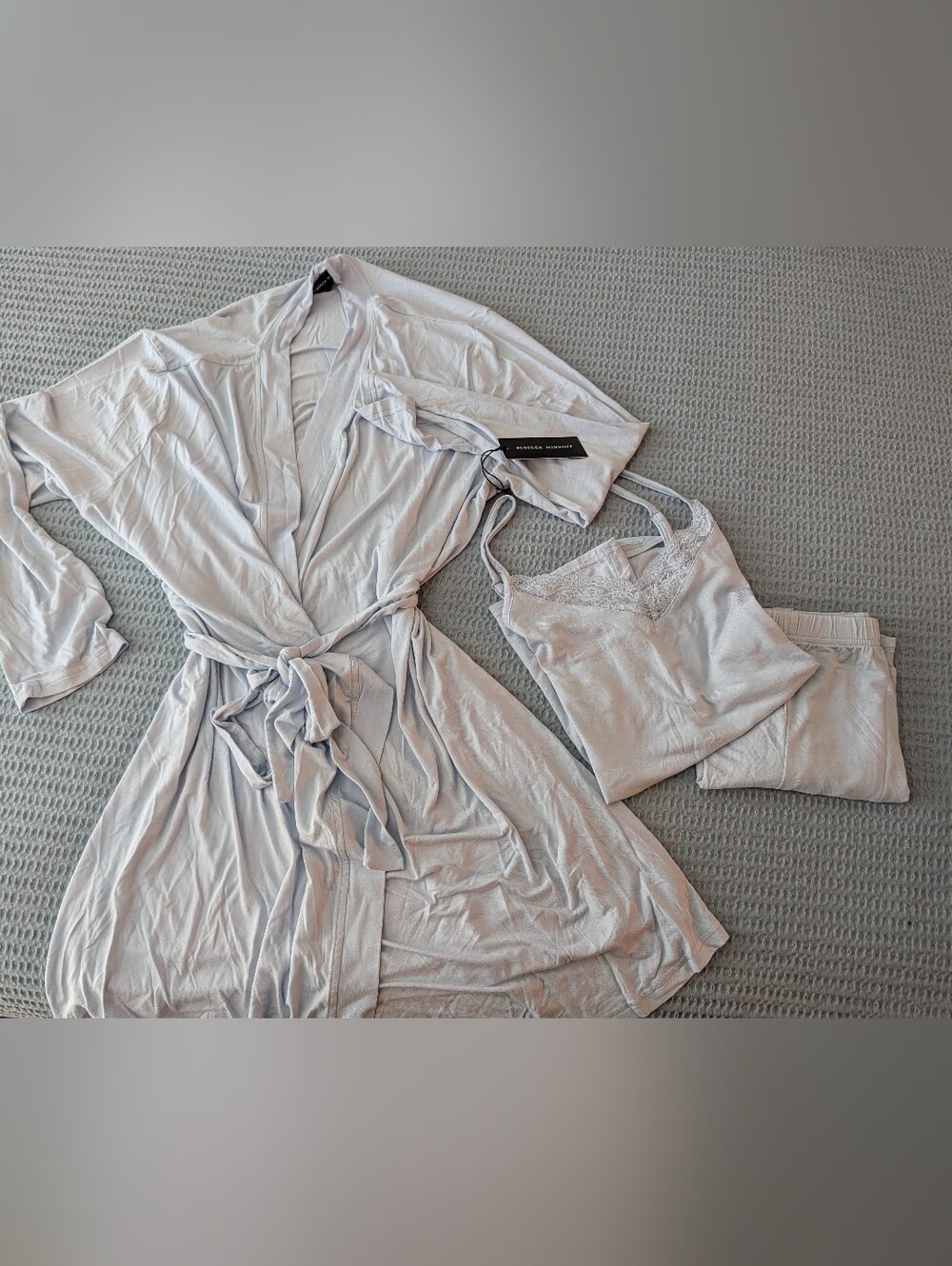 Rebecca Minkoff Light Blue Robe and Lace Cami Pajama Set